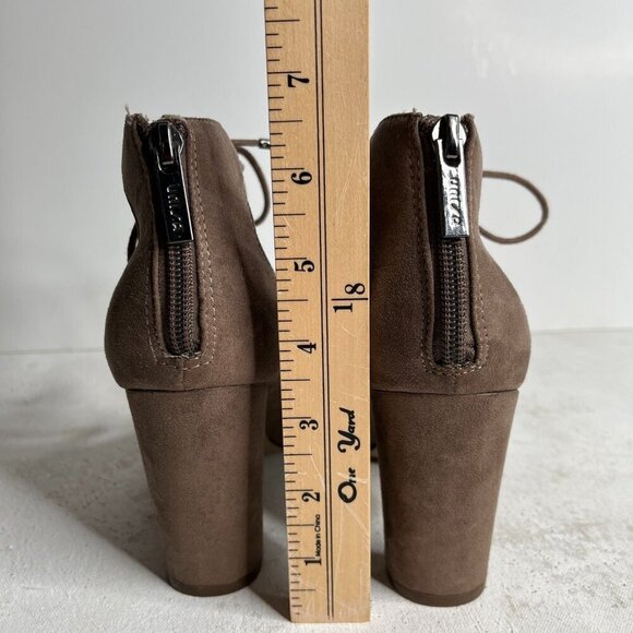 Unisa Tan Suede Laced Front Pointed Toe Block Heels Pumps Size 7 - Picture 4 of 11